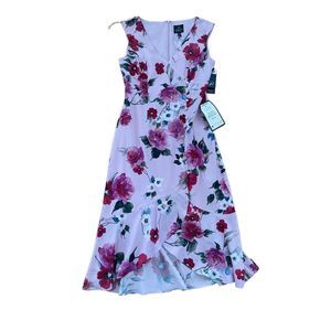 Adrianna Papell Women’s Faux Wrap Midi Pink Floral Flower Dress Women’s 4 NWT